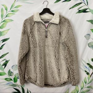 Tan Cozy Sherpa Quarter Zip Pullover